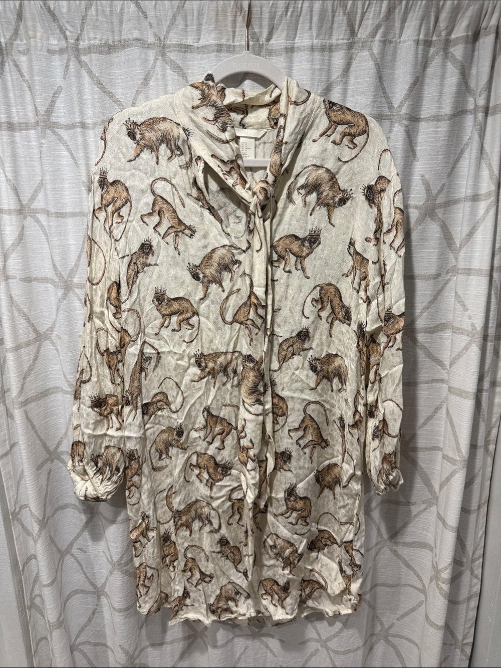 H&M US 12 Cream Animal Print Long Sleeve Tunic